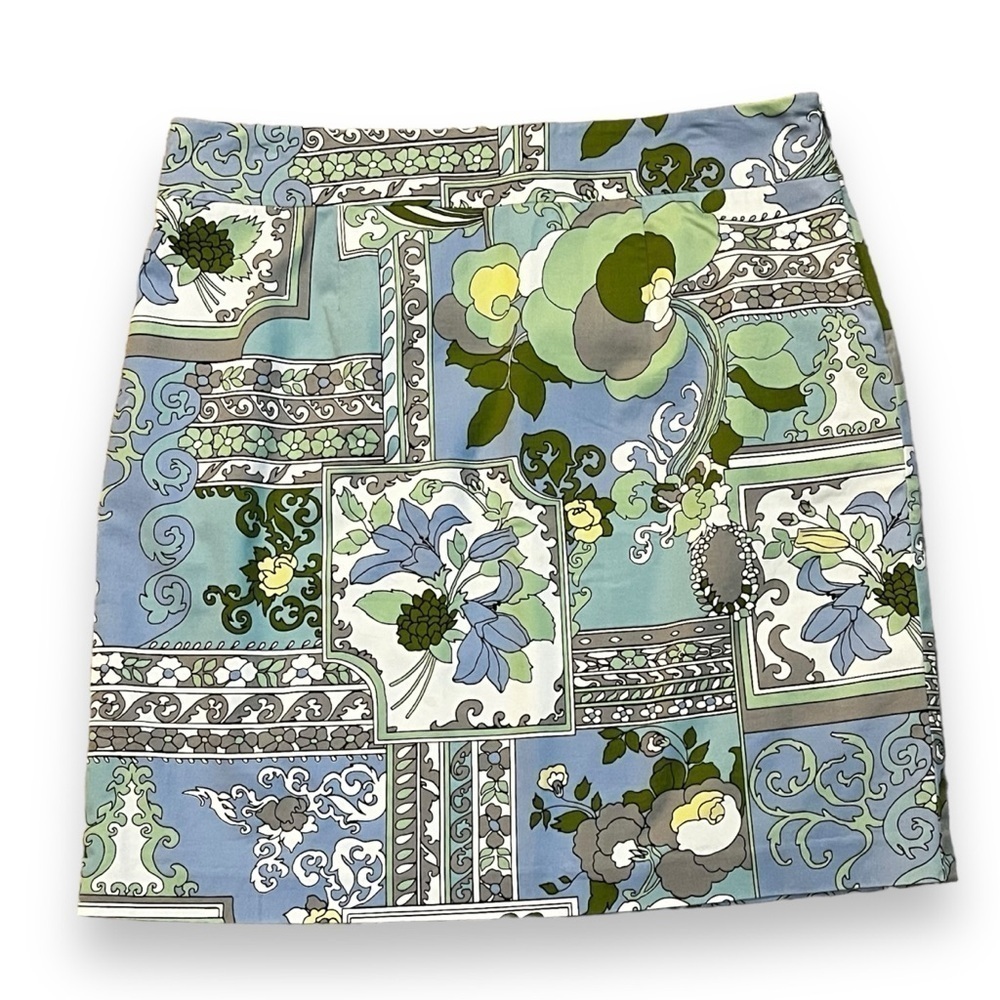Tommy Bahama Mini Skirt Colorful Paisley Print Blue Green Stretch Cotton Size 6